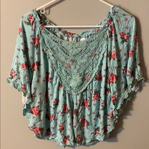 blue floral blouse